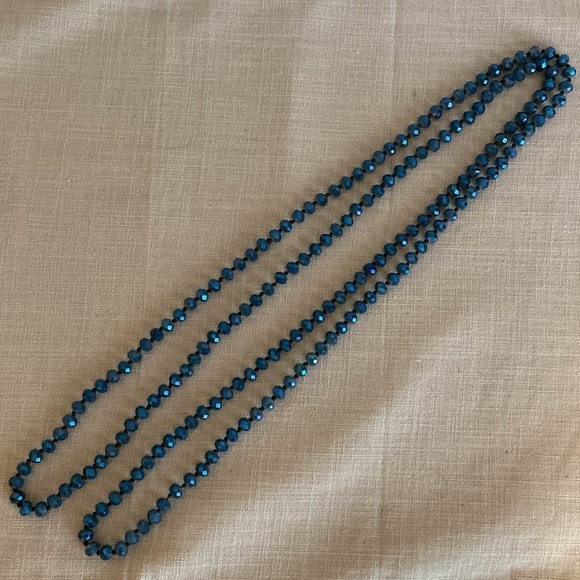 Vintage Bead Necklace Crystal Hand Knotted Blue 31” - Picture 5 of 5